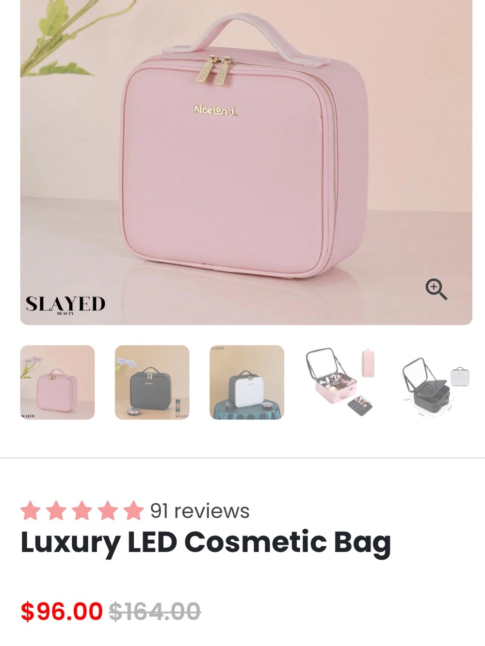 Pink Travel Cosmetic Case with LED Lighting